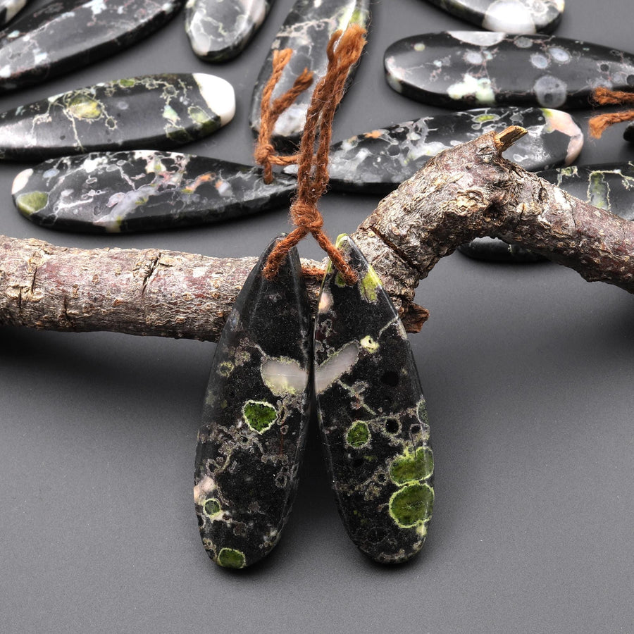 Natural Cherry Blossom Jasper Earring Pair Drilled Matched Teardrop Gemstone Beads
