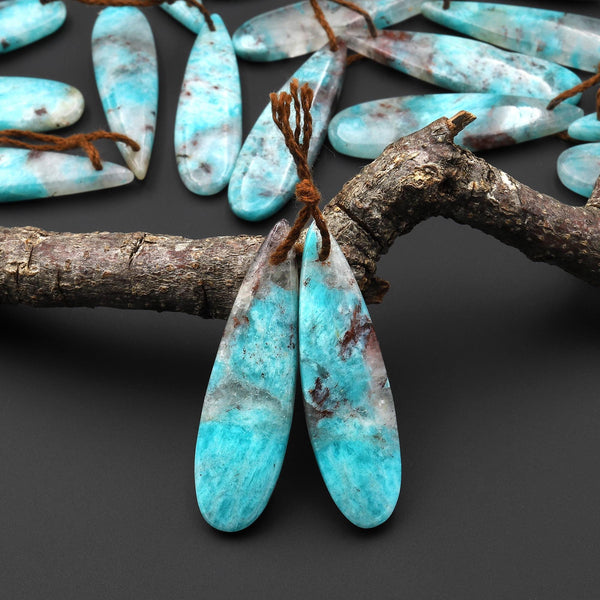 Natural Madagascar Blue Amazonite Teardrop Earring Drilled Matched Gemstone Bead Pair