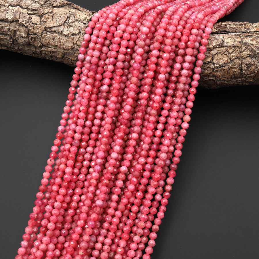 AAA Micro Faceted Natural Pink Thulite 4mm Round Beads Gemstone From Norway 15.5" Strand