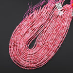 AAA Faceted Natural Pink Rhodonite In Quartz Beads 3mm 4mm Round Beads 15.5" Strand
