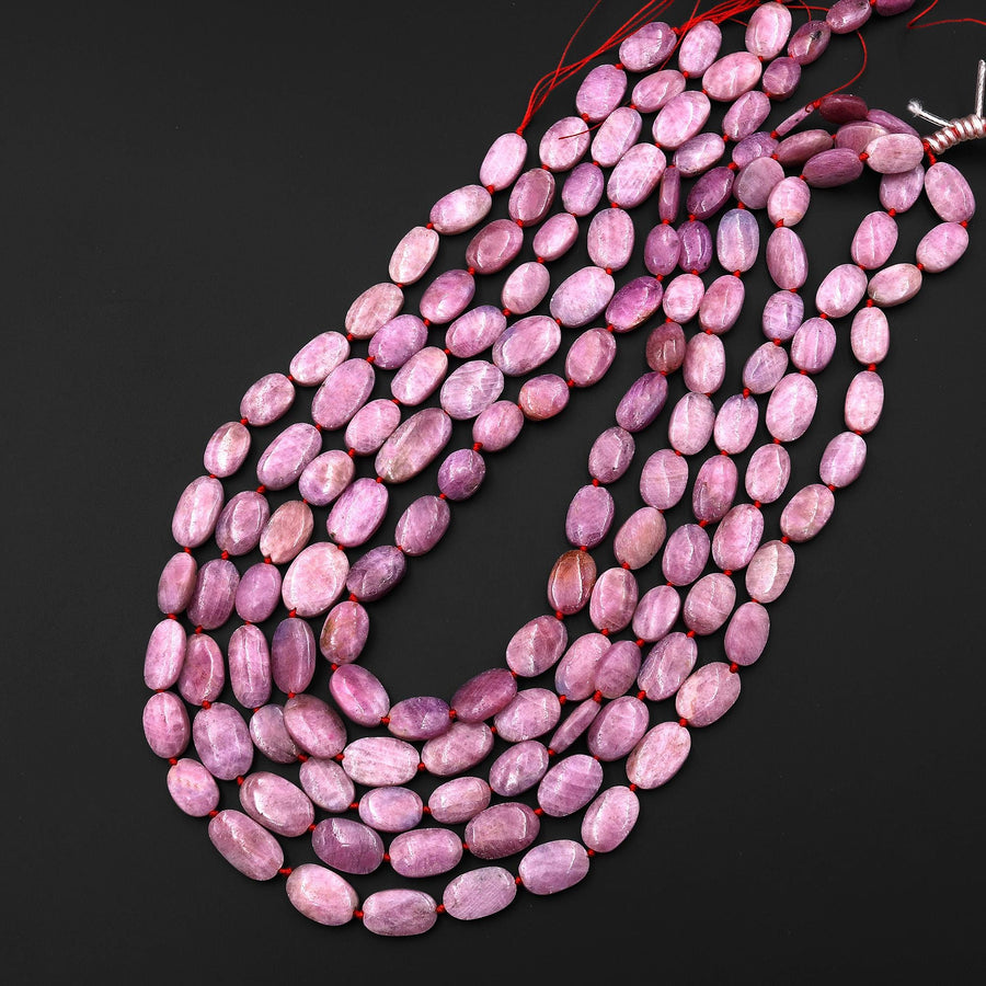 Genuine Natural Pink Ruby Smooth Oval Gemstone Beads 15.5" Strand