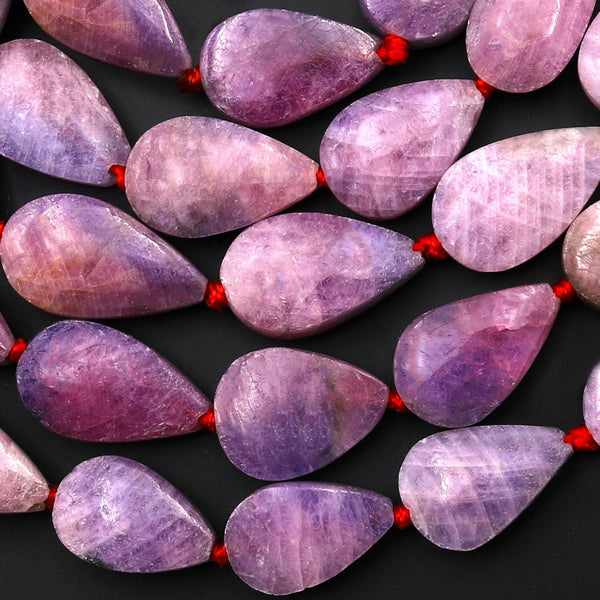 Genuine Natural Pink Ruby Smooth Teardrop Vertically Drilled Gemstone Beads 15.5" Strand
