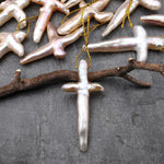 AAA Rare Large Metallic Soft Peach Pink Apricot Natural Pearl Pendant Wild Cross Shape Top Side Drilled