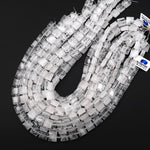 Natural Rock Crystal Quartz Square Cushion Beads w/ Grooved Line Around 15.5" Strand