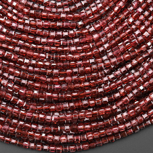 AAA Natural Chocolate Malaya Garnet 2mm 3mm Faceted Cube Gemstone Beads 15.5" Strand