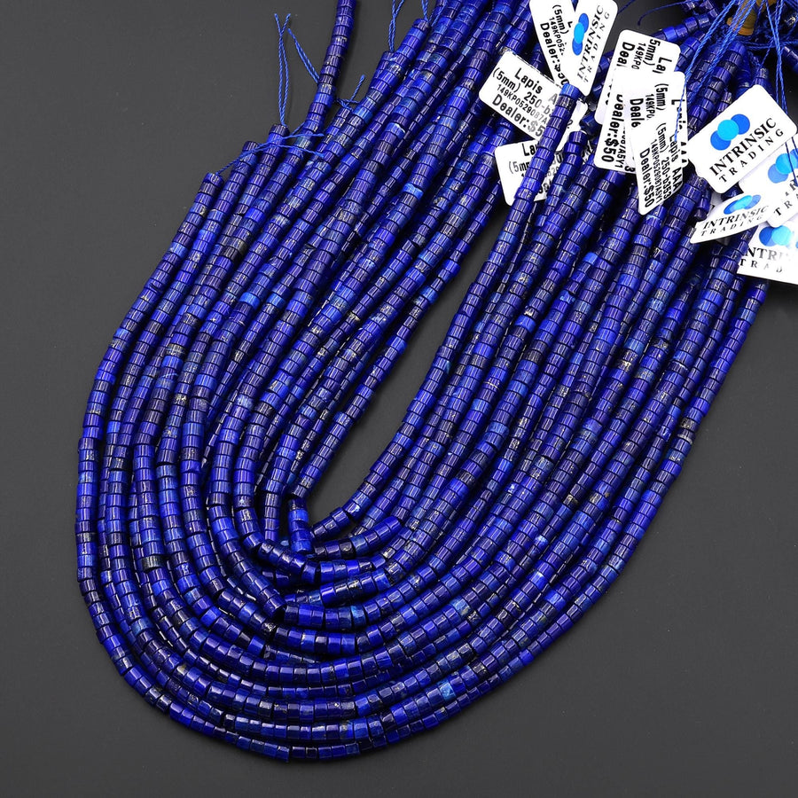 AAA Natural Blue Lapis 3mm 4mm 5mm 6mm Heishi Rondelle Beads 15.5" Strand