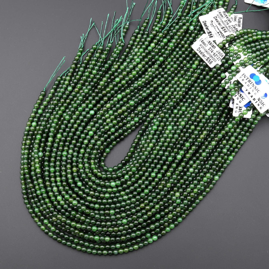 Real Genuine Natural Green Russian Siberian Jade Smooth 4mm Round Beads 15.5" Strand
