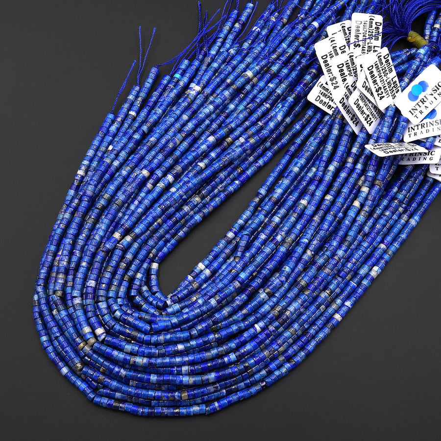Natural Denim Blue Lapis 3mm 4mm Smooth Heishi Rondelle Beads 15.5" Strand
