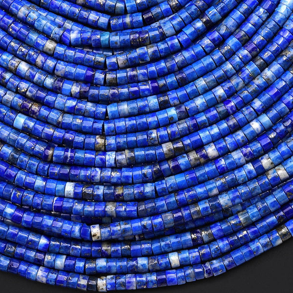 Natural Denim Blue Lapis 3mm 4mm Smooth Heishi Rondelle Beads 15.5" Strand
