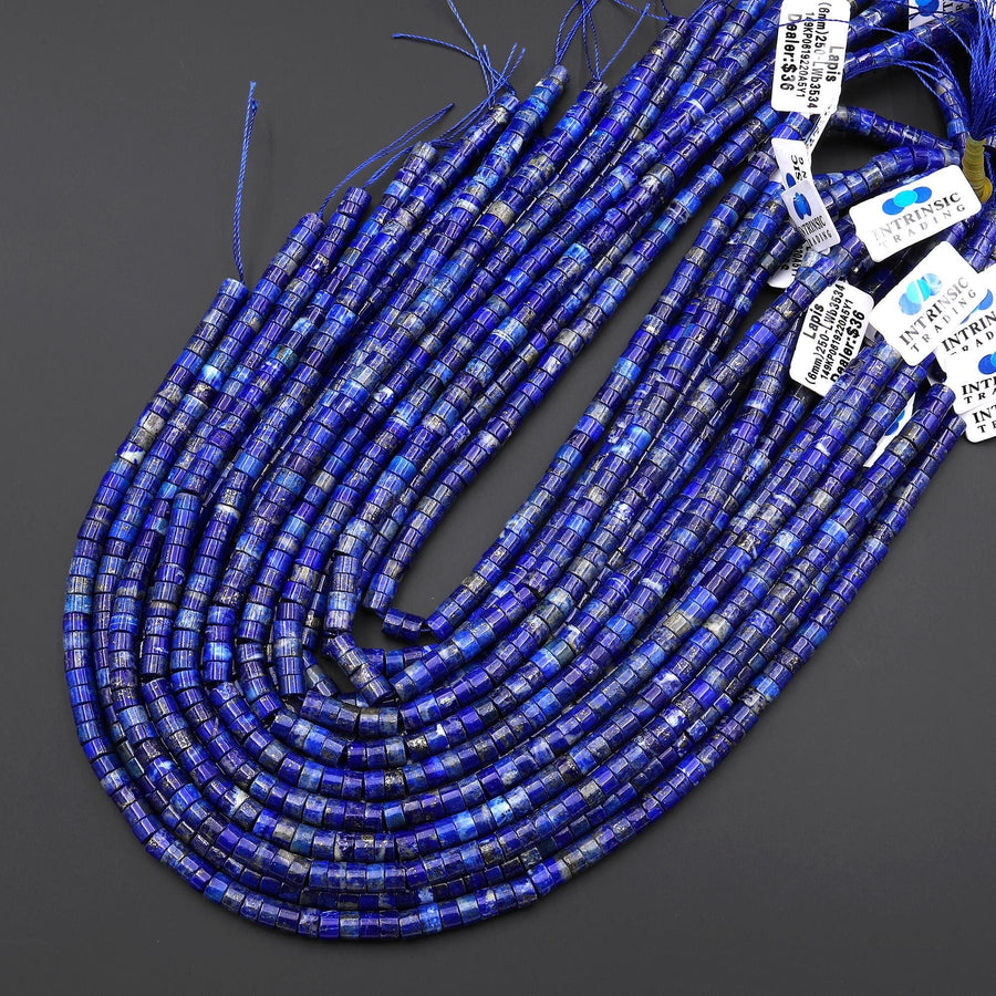 Natural Blue Lapis 6mm Smooth Heishi Rondelle Beads 15.5" Strand