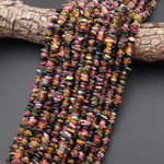 Natural Multicolor Blue Green Pink Yellow Cognac Tourmaline Freeform Rondelle Beads Gemstone 15.5" Strand