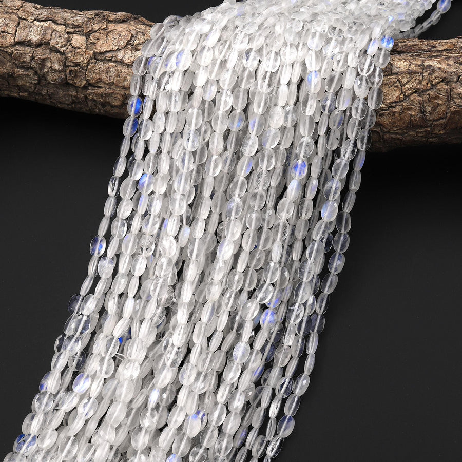 AAA Faceted Natural Rainbow Moonstone Oval 7x5mm Beads Dazzling Gemstone 15.5" Strand