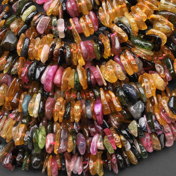 Translucent Natural Blue Green Pink Yellow Cognac Tourmaline Freeform Thin Rondelle Beads Gemstone 15.5" Strand