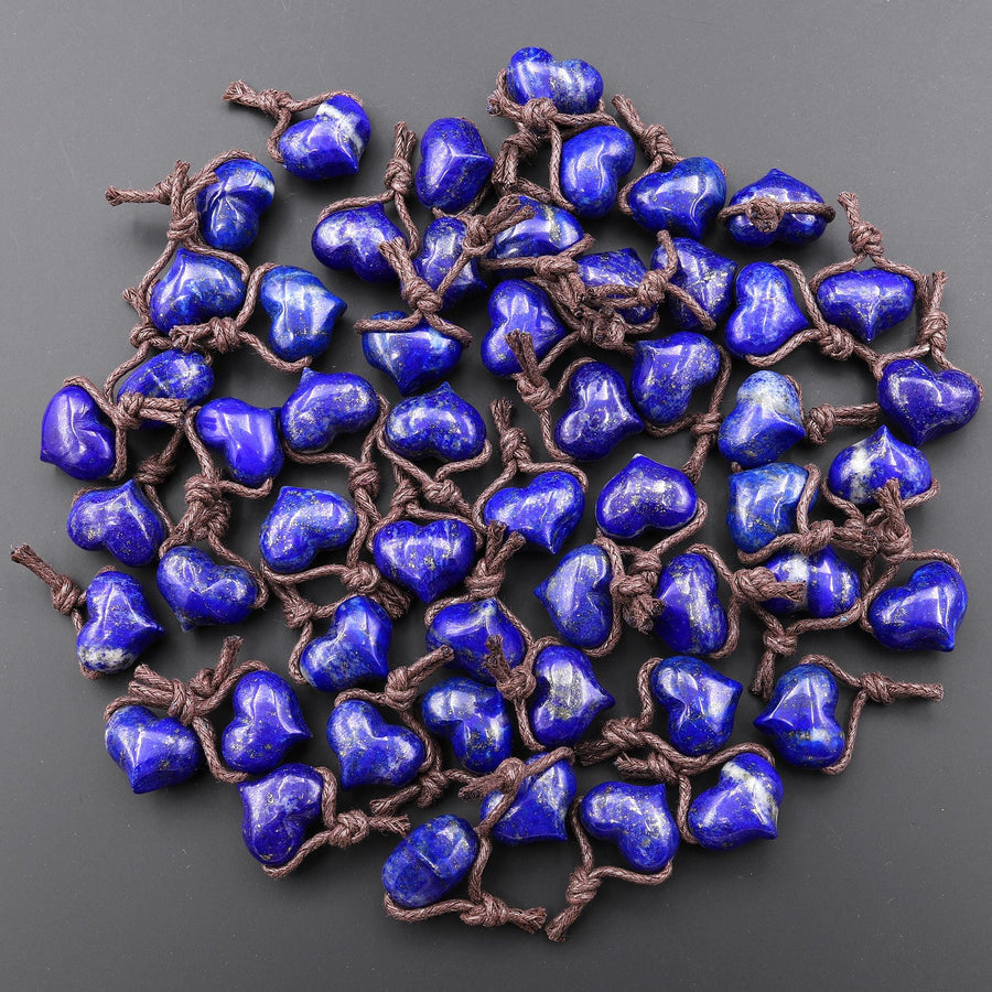 AAA Natural Blue Lapis Puffy Heart Pendant Side Drilled Gemstone Crystal Focal Bead