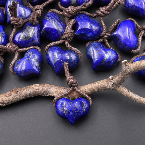 AAA Natural Blue Lapis Puffy Heart Pendant Side Drilled Gemstone Crystal Focal Bead