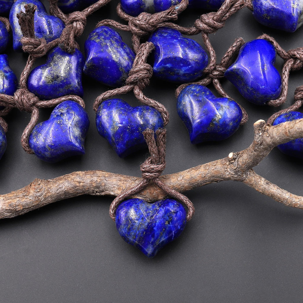 AAA Natural Blue Lapis Puffy Heart Pendant Side Drilled Gemstone Crystal Focal Bead A2