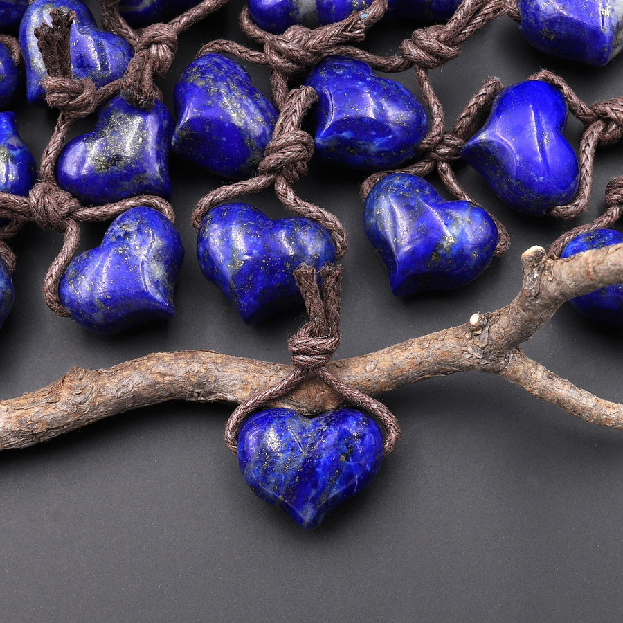 AAA Natural Blue Lapis Puffy Heart Pendant Side Drilled Gemstone Crystal Focal Bead A2