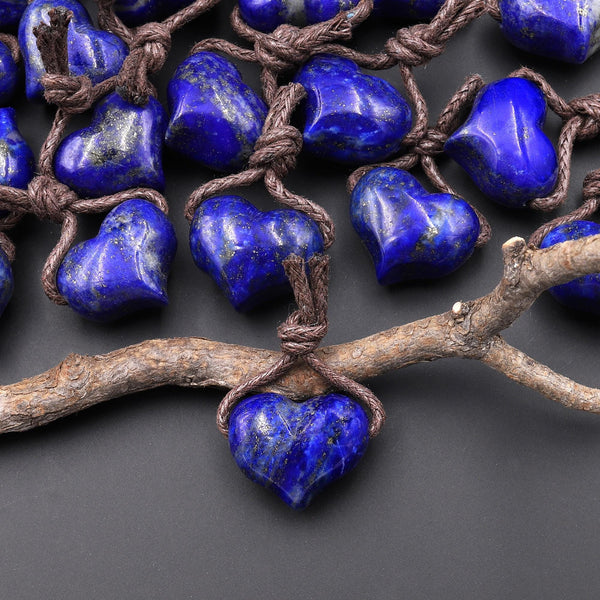 AAA Natural Blue Lapis Puffy Heart Pendant Side Drilled Gemstone Crystal Focal Bead A2