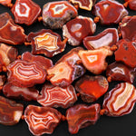 Rare Natural Red Condor Agate Beads Smooth Flat Freeform Geode Slice 15.5" Strand