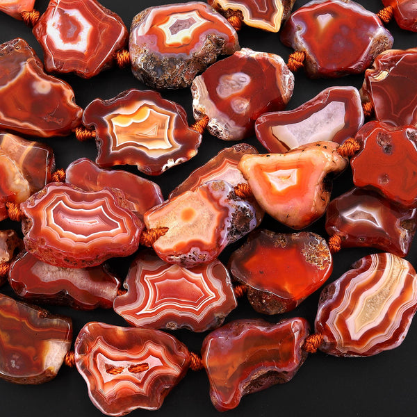 Rare Natural Red Condor Agate Beads Smooth Flat Freeform Geode Slice 15.5" Strand