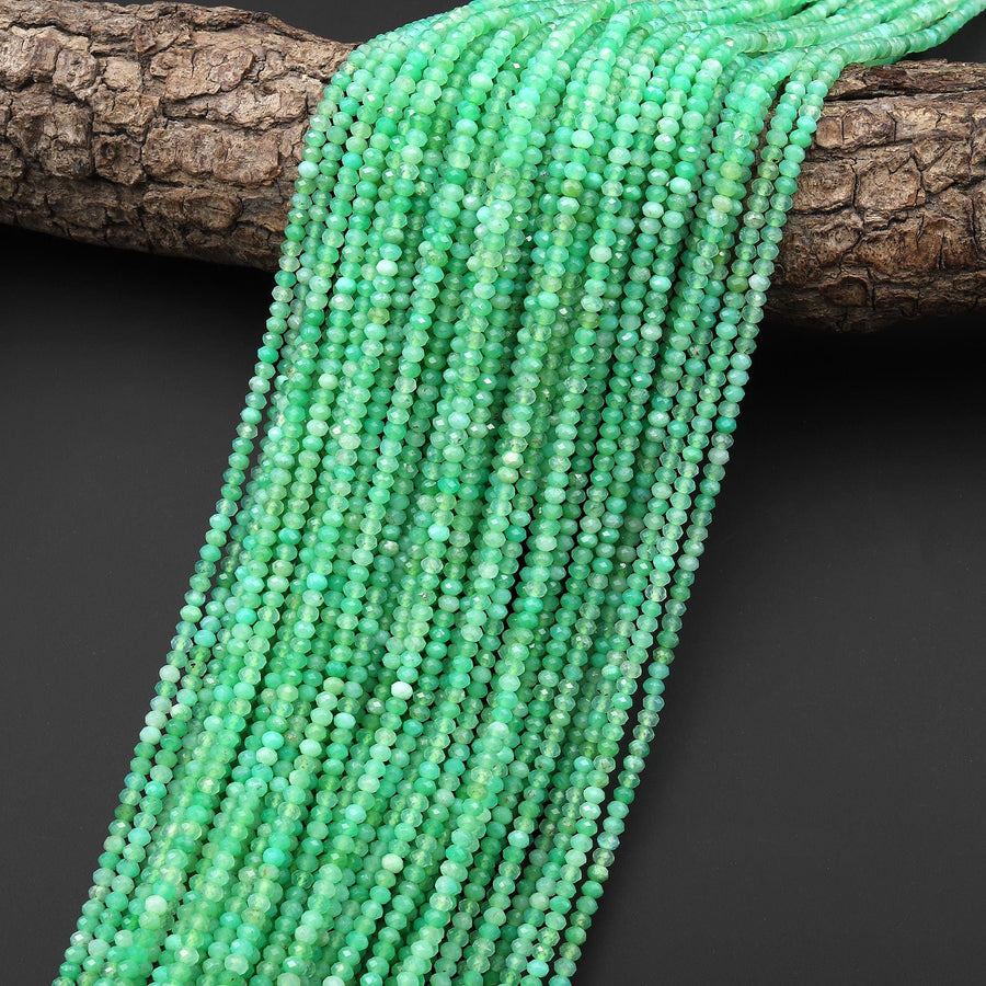 AAA Natural Australian Green Chrysoprase Faceted 3mm Rondelle Beads 15.5" Strand