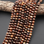Tibetan Agate 6mm 8mm 10mm Round Beads Dzi Agate Brown Line Ring Matte Mala Antique Boho Beads 15.5" Strand