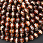 Tibetan Agate 6mm 8mm 10mm Round Beads Dzi Agate Brown Line Ring Matte Mala Antique Boho Beads 15.5" Strand