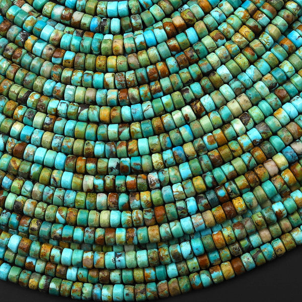 Genuine Natural Blue Green Golden Brown Turquoise 4mm Smooth Heishi Rondelle Beads 15.5" Strand