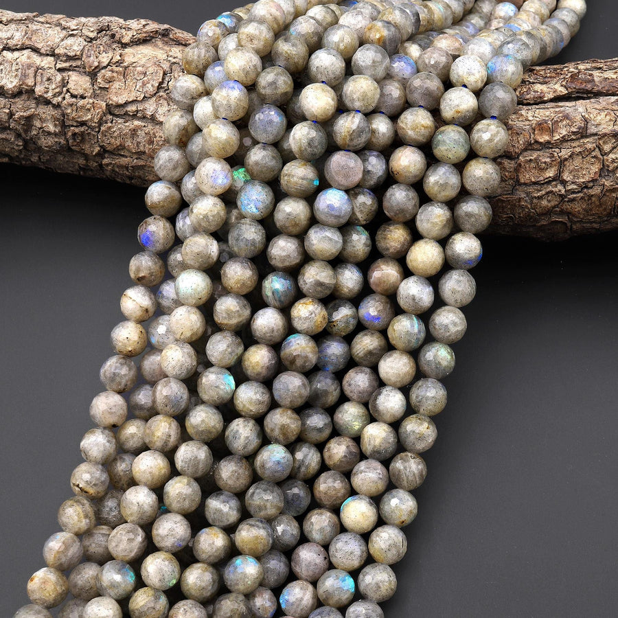 Faceted Natural Labradorite 6mm 8mm Round Gemstone Beads 15.5" Strand