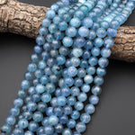 Gemmy Translucent Natural Blue Santa Maria Aquamarine 6mm 7mm 10mm 12mm Smooth Round Beads Gemstone 15.5" Strand