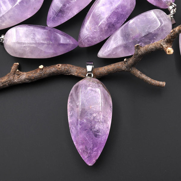 Natural Violet Purple Amethyst Pendant Teardrop Translucent Crystal Pendulum A2