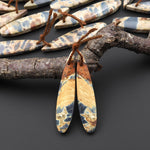 Natural Slate Blue Conglomerate Jasper Earring Pair Long Thin Teardrop Cabochon Pair Drilled Matched Gemstone Beads