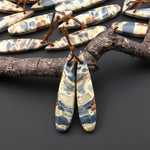 Natural Slate Blue Conglomerate Jasper Earring Pair Long Thin Teardrop Cabochon Pair Drilled Matched Gemstone Beads