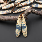 Natural Slate Blue Conglomerate Jasper Earring Pair Long Thin Teardrop Cabochon Pair Drilled Matched Gemstone Beads