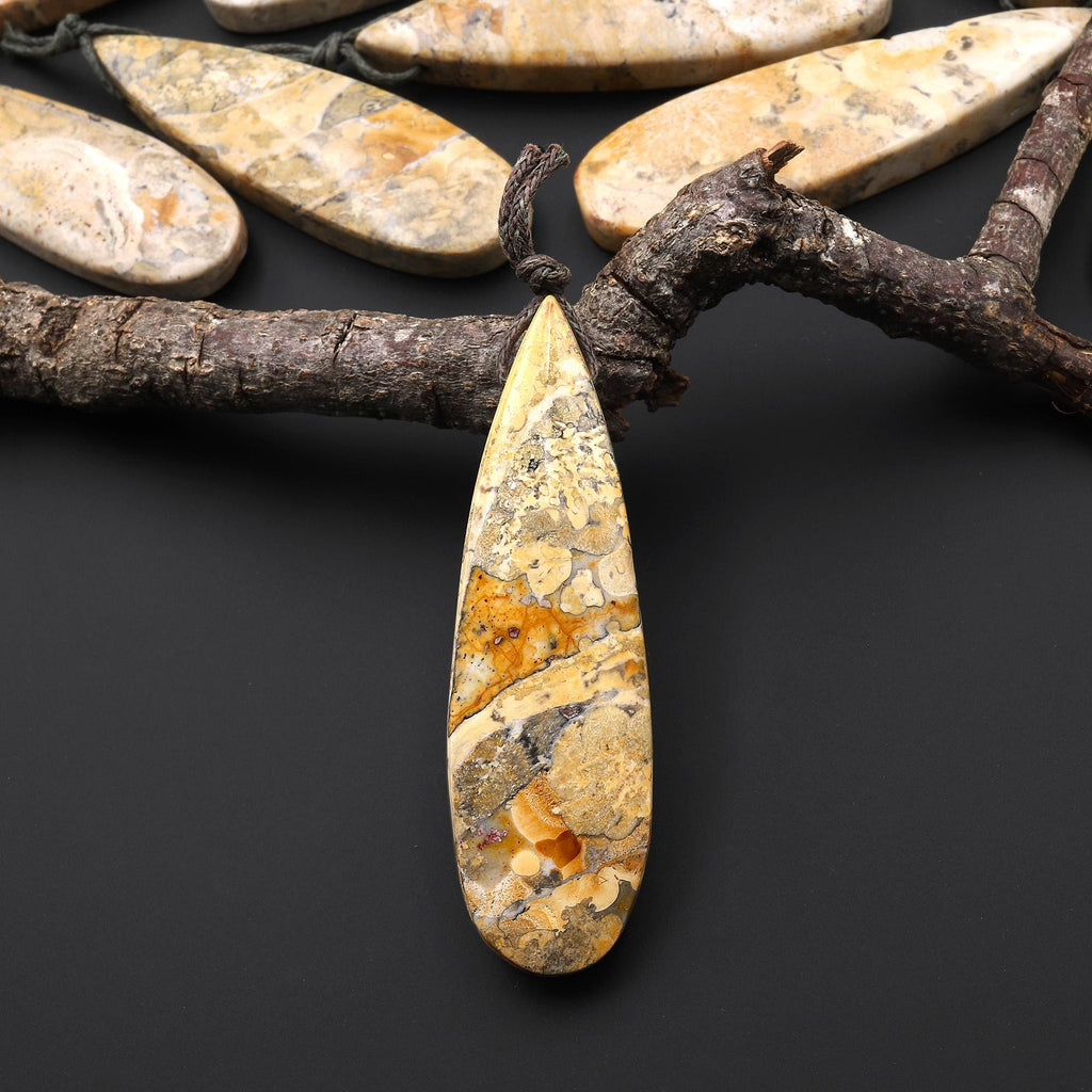 Natural Mexican Yellow Galaxy Jasper Pendant Top Side Drilled Long Teardrop Pendant