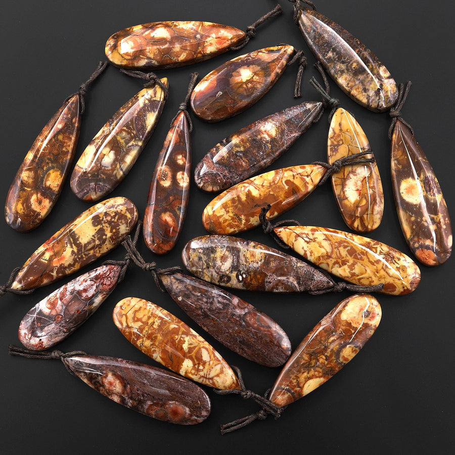 Natural Bird's Eye Rhyolite Long Teardrop Pendant Earthy Mauve Red Brown Jasper From Mexico