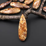 Natural Bird's Eye Rhyolite Long Teardrop Pendant Earthy Mauve Red Brown Jasper From Mexico