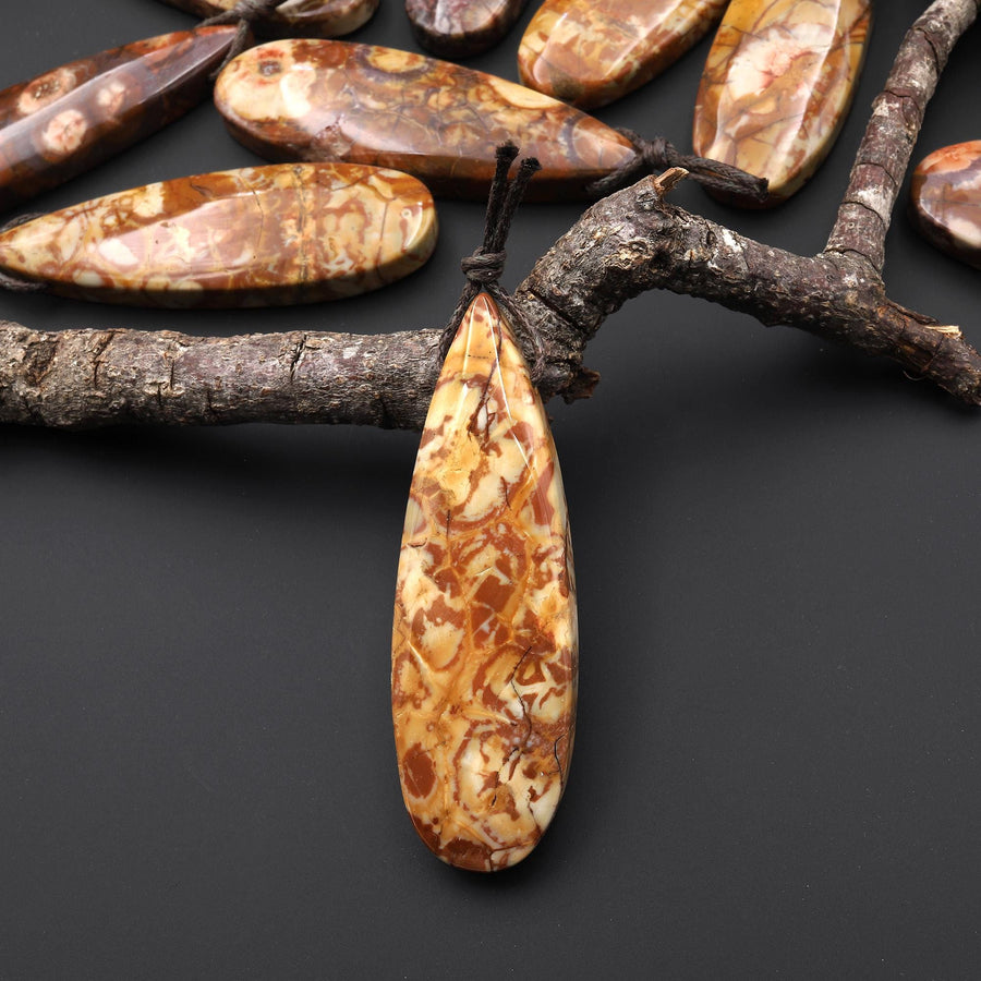 Natural Bird's Eye Rhyolite Long Teardrop Pendant Earthy Mauve Red Brown Jasper From Mexico