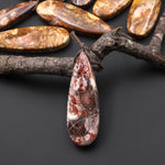 Natural Bird's Eye Rhyolite Long Teardrop Pendant Earthy Mauve Red Brown Jasper From Mexico