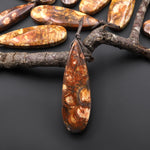 Natural Bird's Eye Rhyolite Long Teardrop Pendant Earthy Mauve Red Brown Jasper From Mexico