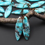 Natural Madagascar Blue Amazonite Marquise Leaf Shape Earring Drilled Matched Gemstone Bead Pair