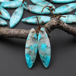 Natural Madagascar Blue Amazonite Marquise Leaf Shape Earring Drilled Matched Gemstone Bead Pair