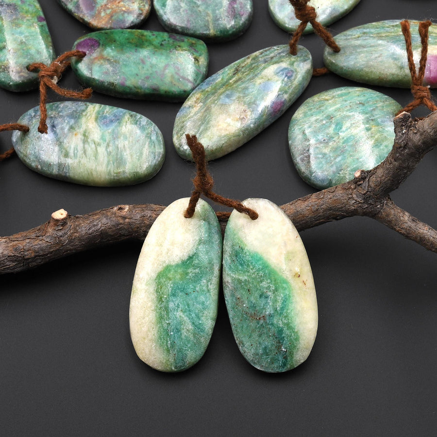 Natural Ruby Fuchsite Earring Pair Freeform Matched Gemstone Beads