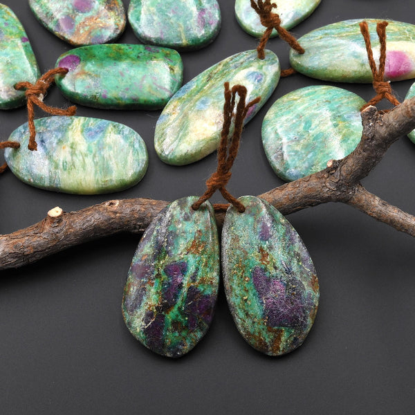 Natural Ruby Fuchsite Earring Pair Freeform Matched Gemstone Beads A5