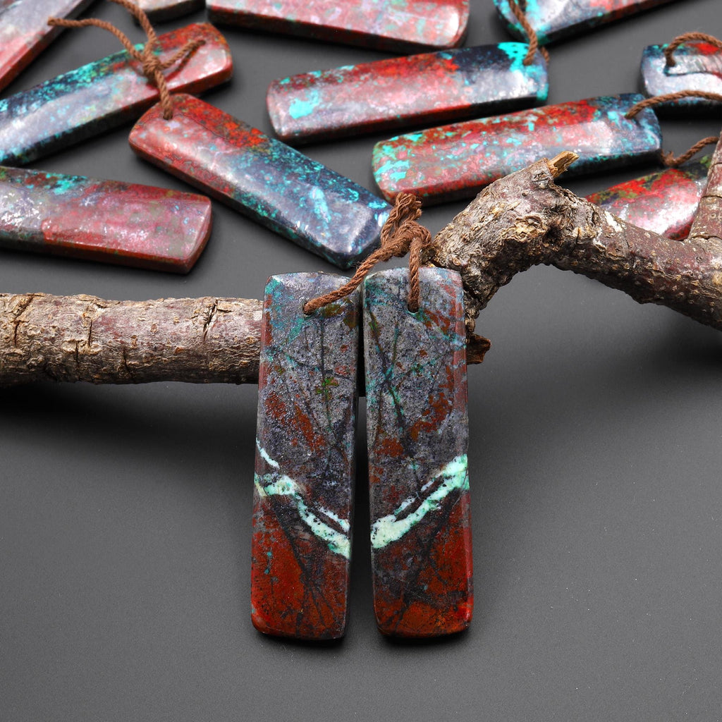 Natural Sonora Sunrise Red Cuprite Rectangle Earring Pair Drilled Matched Gemstone Beads A55