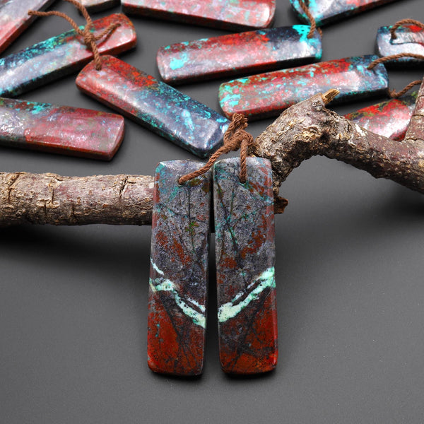 Natural Sonora Sunrise Red Cuprite Rectangle Earring Pair Drilled Matched Gemstone Beads A55