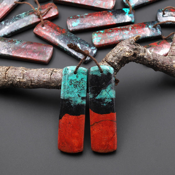 Natural Sonora Sunrise Red Cuprite Rectangle Earring Pair Drilled Matched Gemstone Beads A66