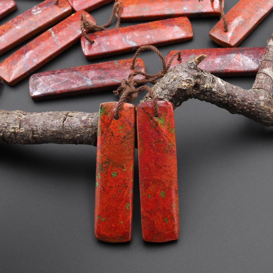 Rare Natural Sonora Sunrise Red Cuprite Rectangle Earring Pair Drilled Matched Gemstone Beads