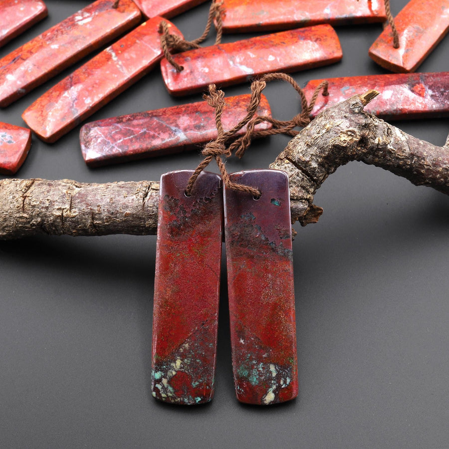 Rare Natural Sonora Sunrise Red Cuprite Rectangle Earring Pair Drilled Matched Gemstone Beads