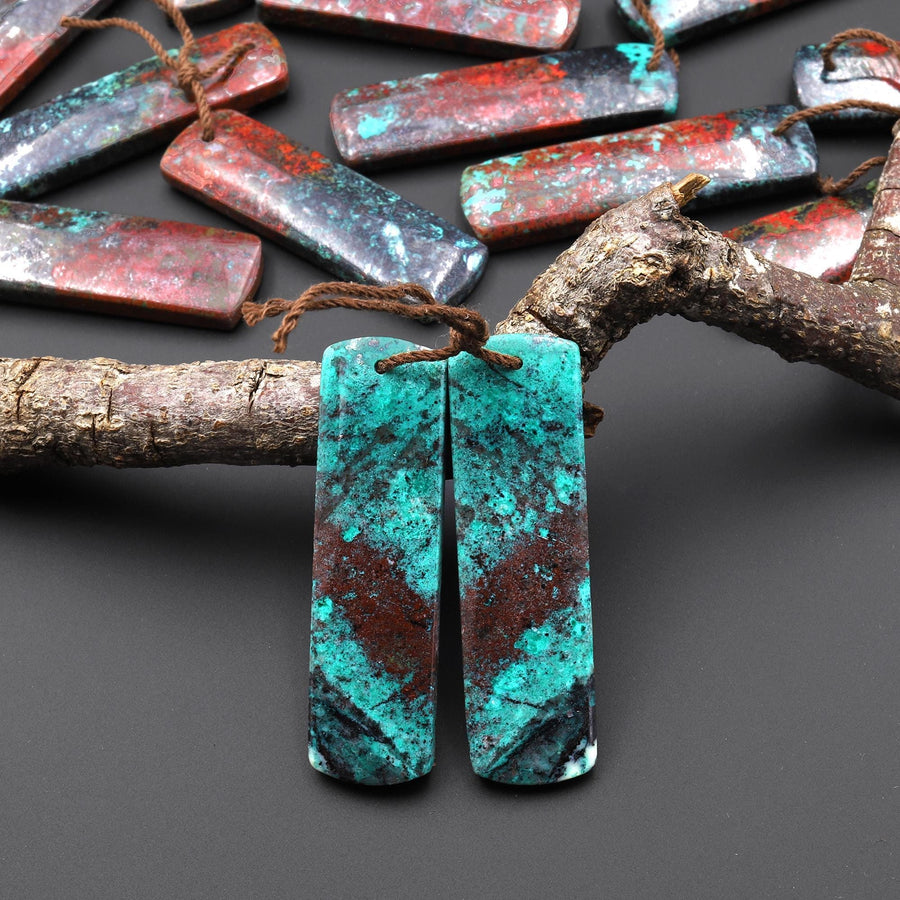 Natural Sonora Sunrise Red Cuprite Rectangle Earring Pair Drilled Matched Gemstone Beads